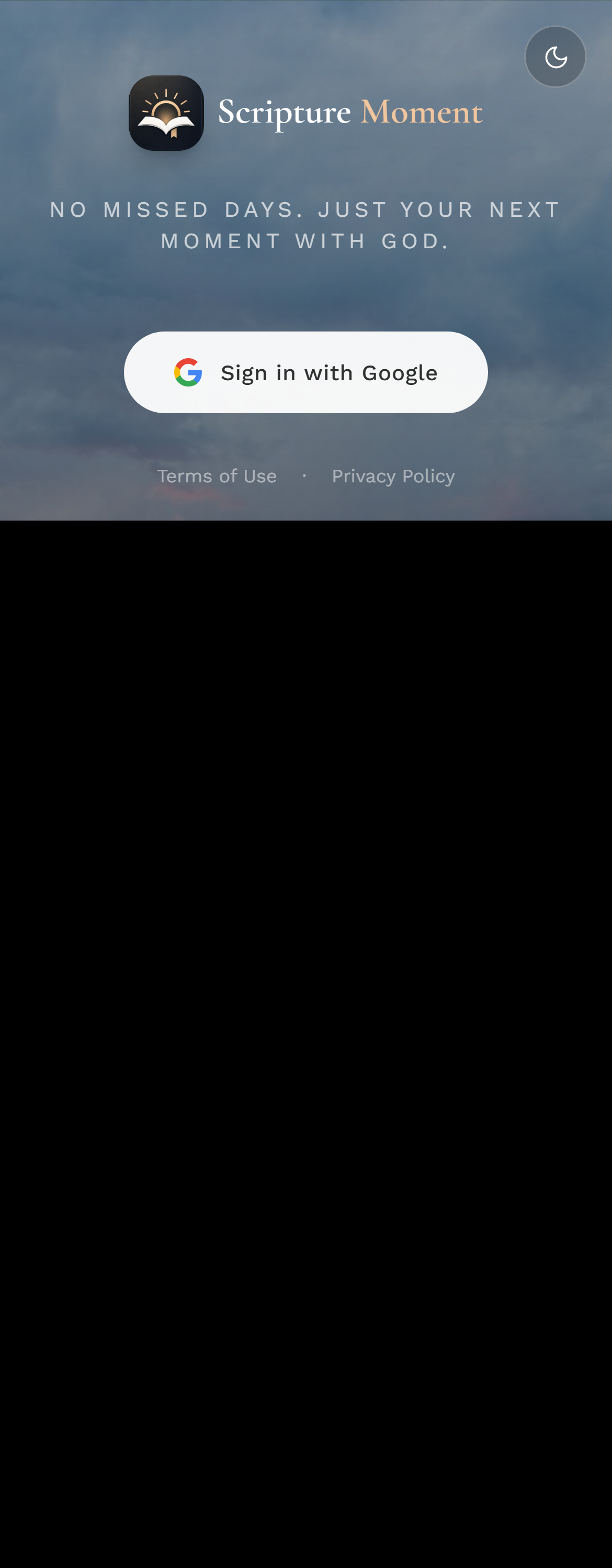 Scripture Moment landing screen in light mode