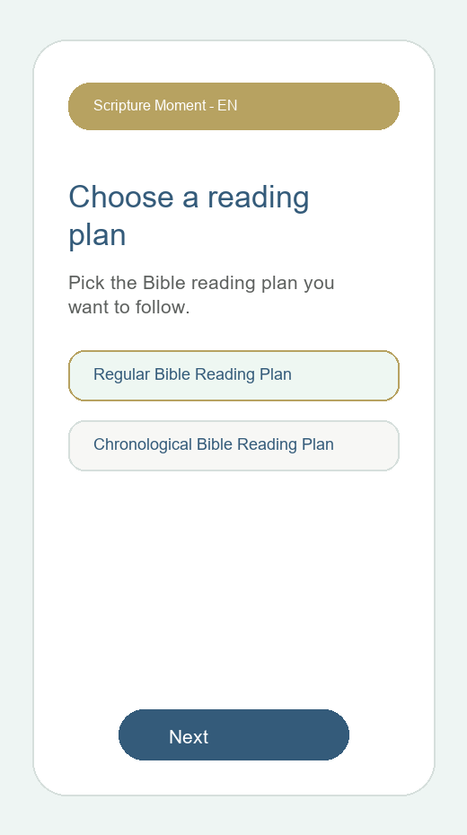 Setup screen for choosing the reading plan