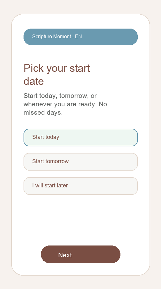 Setup screen for choosing when to start the plan